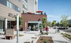 View of accessible building entry and meeting room at Atlantis Apartments, Denver, Colo. Photo © David Lauer Photography Inc View of accessible building entry and meeting room at Atlantis Apartments, Denver, Colo. Photo © David Lauer Photography Inc