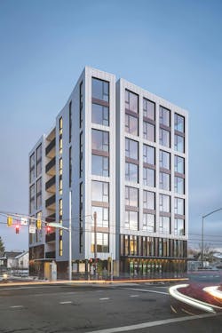 Mass Timber For Multifamily Housing Construction Carbon12 Exterior Night