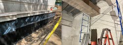 Positive-side foundation waterproofing (left) is exterior; negative-side (right) is at the interior. Photo courtesy Hoffmann Architects