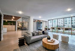 Lobby area of adaptive reuse housing project