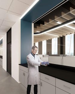 The State of Michigan public health lab features a shared BSL-3 suite and a wide range of testing laboratories for infectious disease (including virology, microbiology and genomics), as well as newborn screening, environmental testing, air quality testing, drinking water and environmental water testing, cleanrooms for VOC testing, analytical chemistry and toxicology labs, and accessioning.