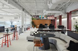 Barstool Sports Office, Chicago, Ill. Barstool Sports’ Chicago office favors drop-in work spaces, like the mezzanine lounge overlooking the basketball court, over cubicles Barstool Sports Office, Chicago, Ill. Barstool Sports’ Chicago office favors drop-in work spaces, like the mezzanine lounge overlooking the basketball court, over cubicles