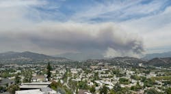 Los Angeles Forest Fire. Panoramic image of a large smoke plume from forest fires near the city of Los Angeles