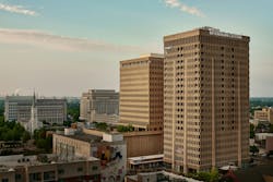 The Residences at Rivermark, Baton Rouge, La. Exterior photo of the Rivermark Centre north and south towers