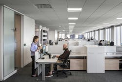 First National Tower Transformation, Omaha, Neb. The floor plan offers a blend of open workspaces and areas tailored to different work modalities while providing employees with access to natural light and open sightlines