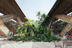 Gelephu International Airport's Forest Spine courtyard. Rendering © BIG Gelephu International Airport's Forest Spine courtyard. Rendering © BIG