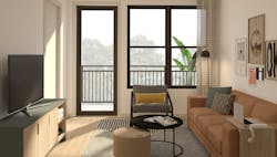 Through Built to Spec, the MCA and Morgan Li teams collaborate with developers to understand their vision, project parameters and budget, then tailor purpose-built pieces for student unit living rooms, kitchens, and bedrooms. Image &copy; MCA