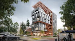 Architectural rendering of single-stair multifamily building