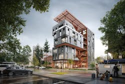 Architectural rendering of single-stair multifamily building