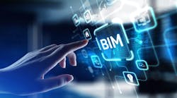 BIM Building Information Modeling for Construction Efficiency, projection on a virtual screen, Business and Technology Concept.