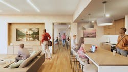 Student housing common space concept. Rendering &copy; Gensler