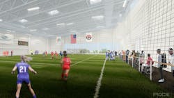 A 150x85-ft turf field takes up the third floor.