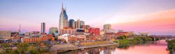 Nashville, Tennessee downtown skyline with Cumberland River in USA
